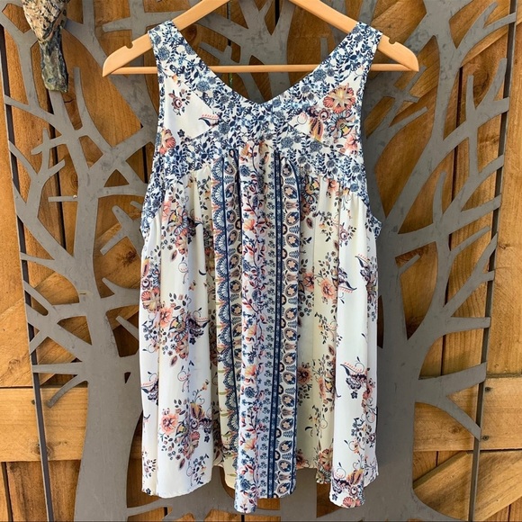 Knox Rose Boho Floral Babydoll Patchwork Sleeveless Blouse: Large - Picture 3 of 5